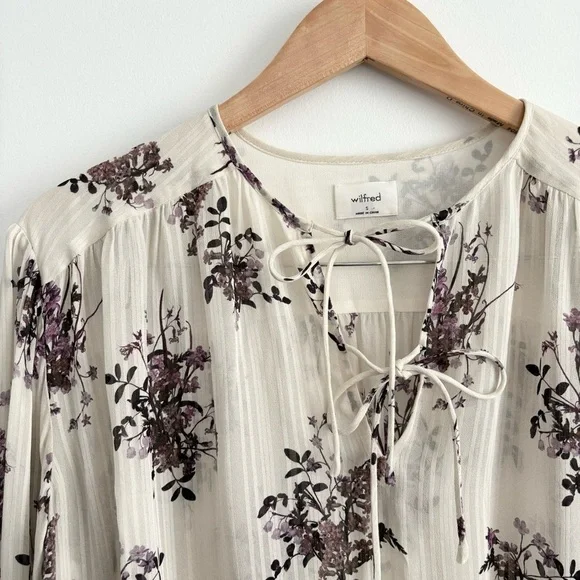 Aritzia Wilfred Floral Flowy Purple Cream Blouse - Picture 2 of 12